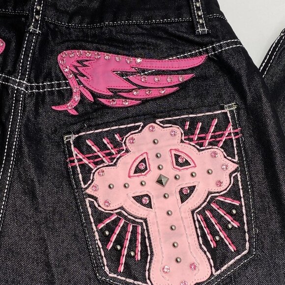 NEW JADED LONDON Men's Sapphire XL Colossus Wide Leg Jeans – Size 30 –Black/Pink - Picture 6 of 11